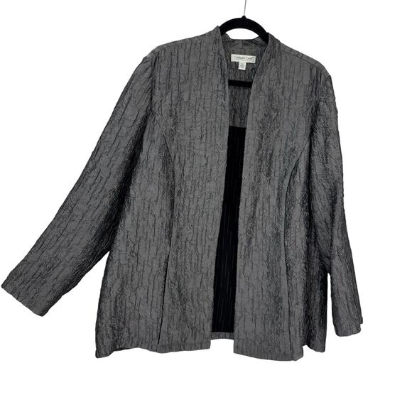 Coldwater Creek Crinkle Knit Open Jacket Plus Size 1X Gray Sheen Party Work - Picture 1 of 8